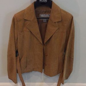 Tan leather blazer style 3 button jacket